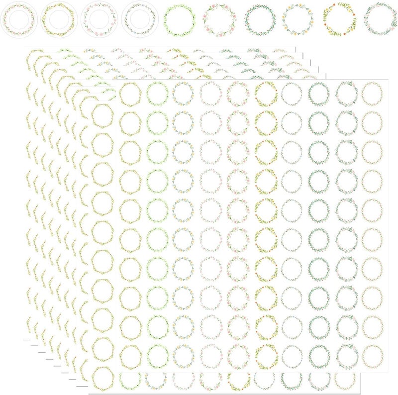 Well Tile Hole Punch Reinforcement Stickers Tear Resistant Hole Label Loose-Leaf Paper Labels Watercolor Plant Designs - 0.25 inch Binder Hole Reinforcements Labels for Hole-Punched Pages 2000 Pcs - Image 1